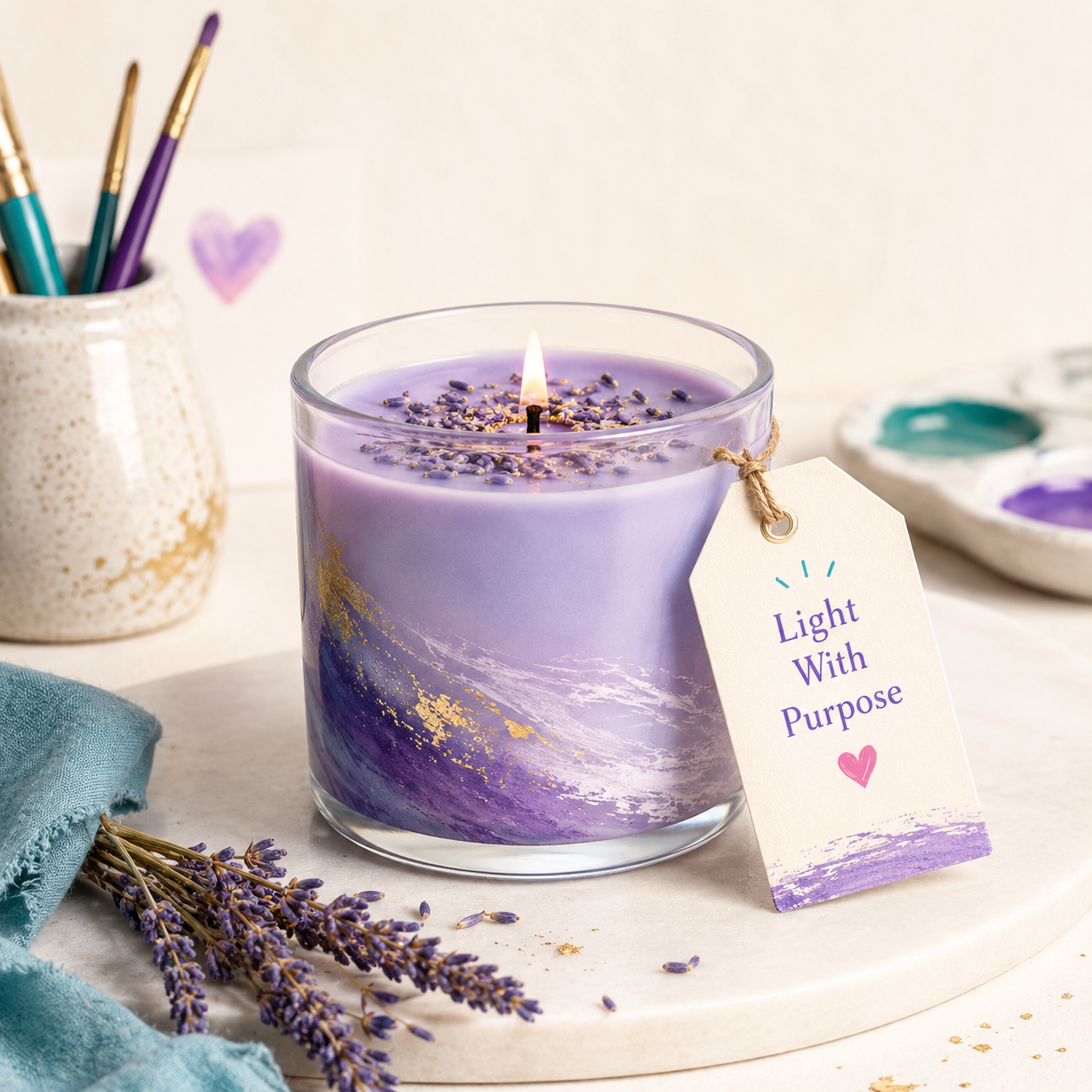 Hand-poured lavender candle — an example of what a Creation Station Studio page can sell